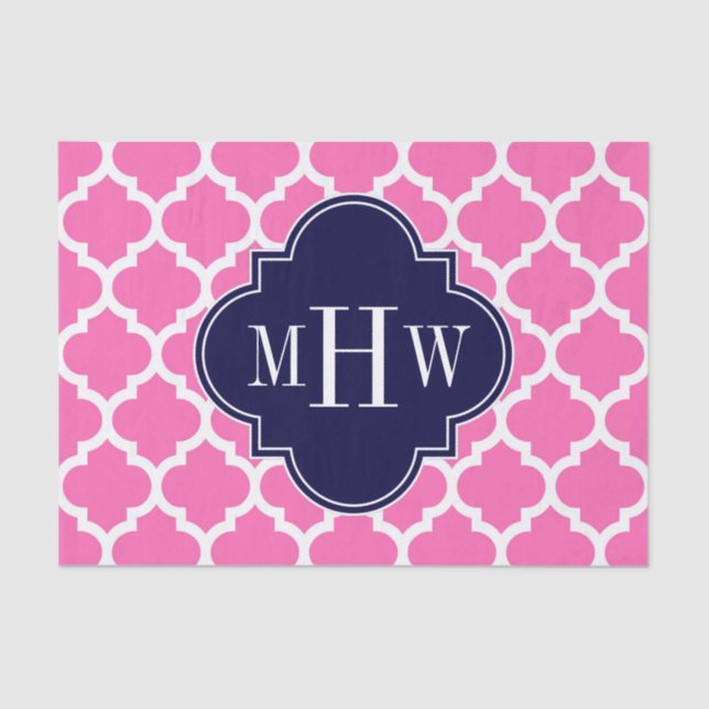 Hot Pink#2 Wht Moroccan #5 Navy 3 Initial Monogram Tissue Paper (Front)