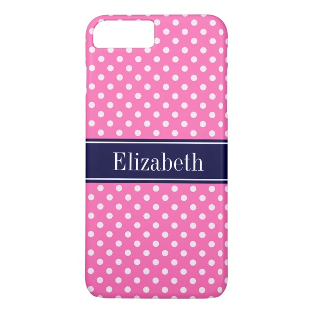Hot Pink #2 Wht Polka Dots Navy Blue Name Monogram Case-Mate iPhone Case (Back)