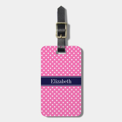 Hot Pink 2 Wht Polka Dots Navy Blue Name Monogram Luggage Tag