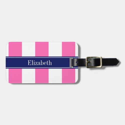 Hot Pink 2 XL Stripes Navy 5c Name Monogram Luggage Tag