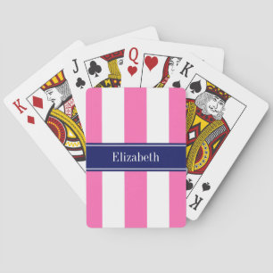 Hot Pink #2 XL Stripes, Navy 5c Name Monogram Poker Cards