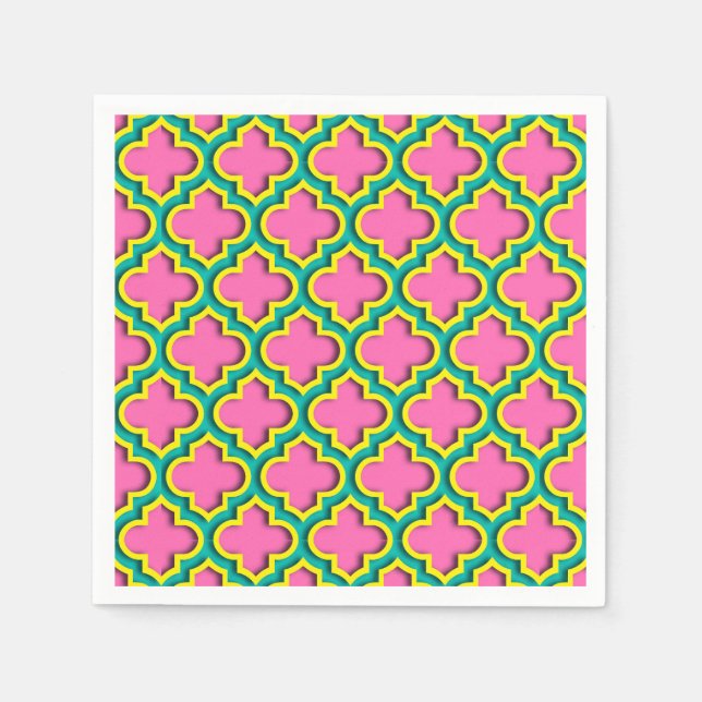 Hot Pink #2, Yellow, Teal Moroccan Quatrefoil #5DS Napkins (Front)