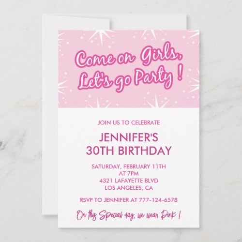 Hot pink 30th birthday invitations for her girly