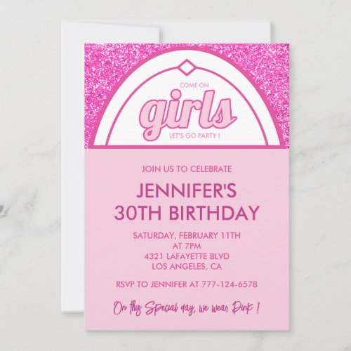Hot pink 30th birthday invitations girly for her