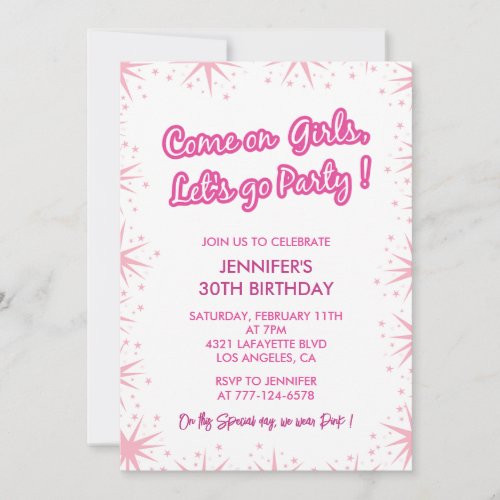Hot pink 30th birthday invitations thirty modern 