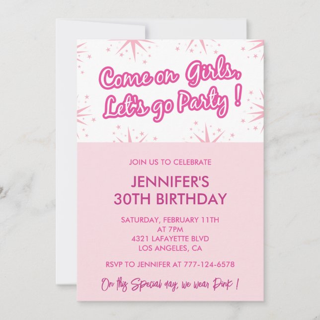 Hot pink 30th birthday invitations trendy fun mode (Front)