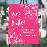 Hot Pink 30th Birthday Party Welcome Sign<br><div class="desc">Thirty Hot Pink and White Vertical Birthday Sign. Celebrate thirty fabulous years with this modern vertical birthday sign featuring a hot pink magenta background for a bold, eye-catching look. Soft white flowers accent the top right and bottom left corners, adding a touch of elegance and balance to the design. The...</div>