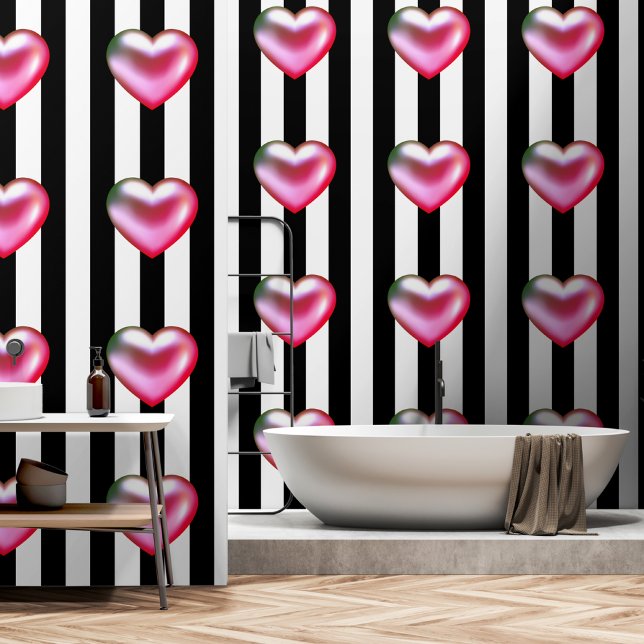 Hot pink 3d heart black white stripes  wallpaper  (Creator Uploaded)
