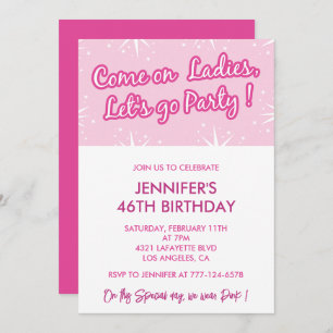 Hot pink 46th birthday invitations for her girly