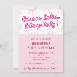 Hot pink 50th birthday invitations sparkle modern 