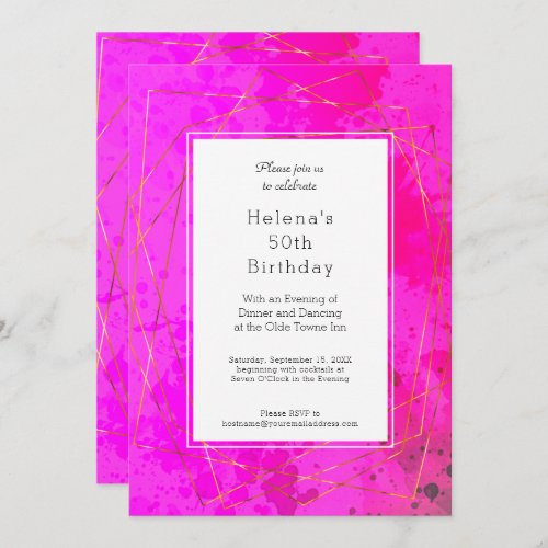 Hot Pink 50th Birthday Party Chic Modern Invitation