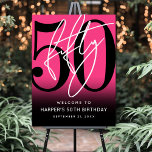 Hot Pink 50th Birthday Party Welcome Sign<br><div class="desc">Modern Black and White 50th Birthday Welcome Sign. Celebrate fifty years in style with this bold and contemporary sign featuring a large black “50” with a handwritten script-style white “Fifty” at the top for a sleek, minimalist look. The design is set against a vibrant hot pink background, creating a fun,...</div>