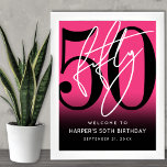 Hot Pink 50th Birthday Party Welcome Sign<br><div class="desc">Modern Black and White 50th Birthday Welcome Sign. Celebrate fifty years in style with this bold and contemporary sign featuring a large black “50” with a handwritten script-style white “Fifty” at the top for a sleek, minimalist look. The design is set against a vibrant hot pink background, creating a fun,...</div>