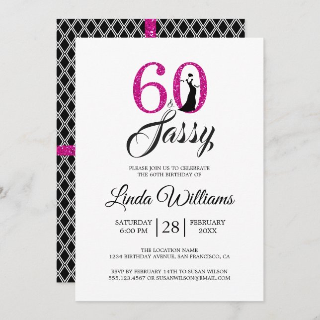Hot Pink 60 and Sassy | 60th Birthday Party Invitation (Front/Back)