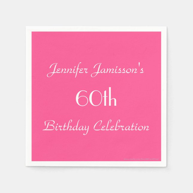 Hot Pink 60th Birthday Party Minimalist Paper Napkins (Front)