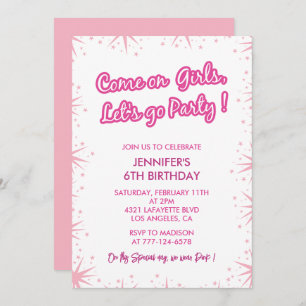 Hot pink 6th birthday invitations Sparkle modern