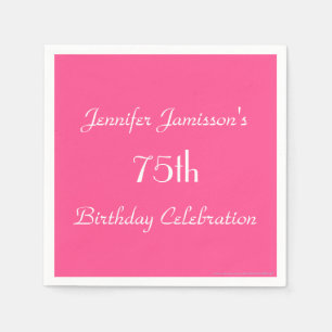 Hot Pink 75th Birthday Party  Name Paper Napkins