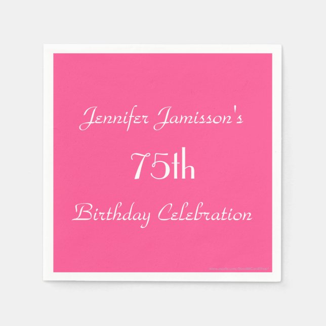 Hot Pink 75th Birthday Party  Name Paper Napkins (Front)