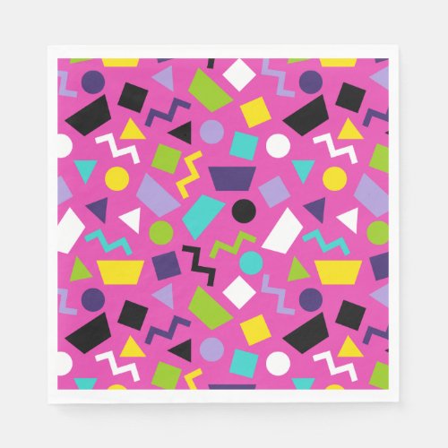 Hot Pink 80s Retro Confetti Colorful Geometric Napkins