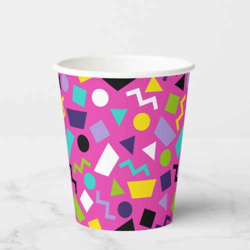 Hot Pink 80s Retro Confetti Colorful Geometric Paper Cups