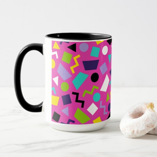 Hot Pink 80s Retro Confetti Geometric Shapes Mug