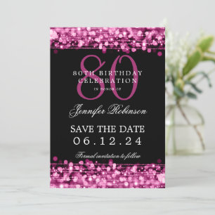 Hot Pink 80th Birthday Save the Date Invitation