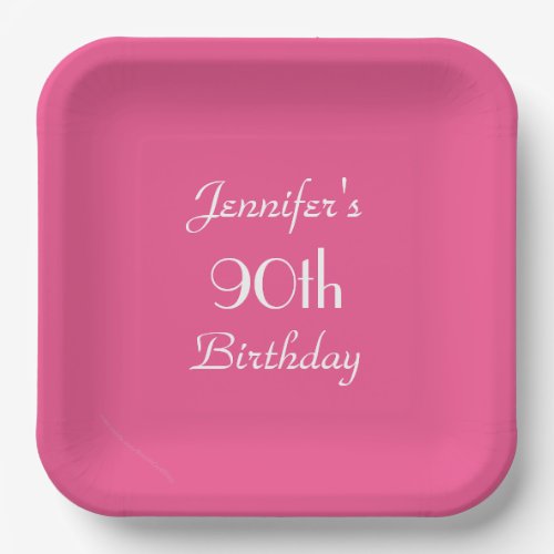 Hot Pink 90th Birthday Party Name Minimalist Paper Plates