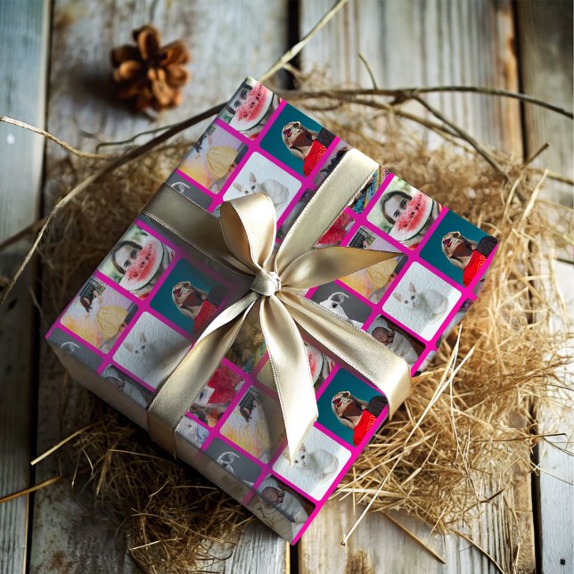 Hot Pink 9 Photo Square Insta Pattern  Wrapping Paper Sheets (Creator Uploaded)