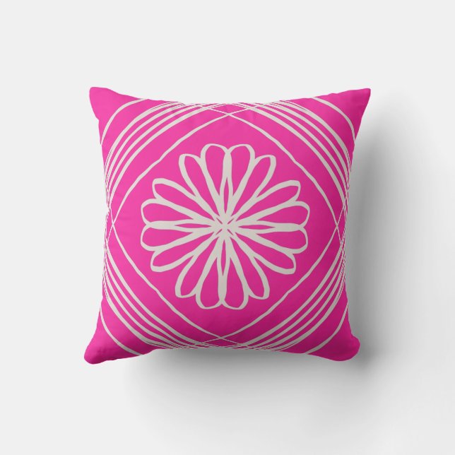 Hot Pink Abstract Flower Throw Pillow (Back)