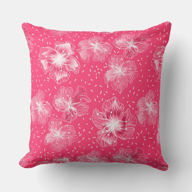Hot pink abstract flowers retro throw pillow (Front)
