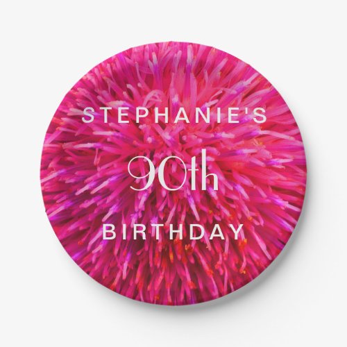 Hot Pink Abstract Paper Plates 90th Birthday Party