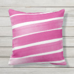 Hot Pink Abstract Stripes Outdoor Pillow<br><div class="desc">Hot pink and white abstract painted stripes pillow adds cheer and a pop of bright color to any outdoor space or boat decor. The casual watercolor textured stripes on a subtle diagonal have irregular abstract spacing for a unique creative artistic look. Add any custom text, photo, or image by clicking...</div>