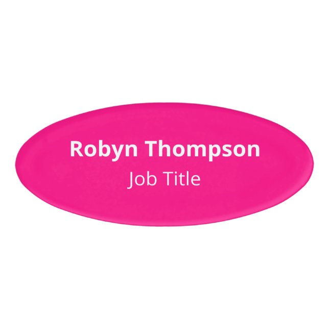 Hot Pink Acrylic Oval Name Tag Magnetic Modern (Front)