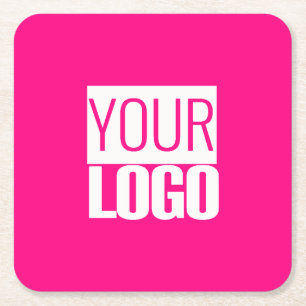 Hot Pink - add bold logo Square Paper Coaster