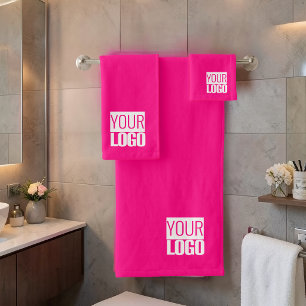Hot Pink - add logo Bath Towel Set