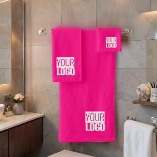 Hot Pink - add logo Bath Towel Set