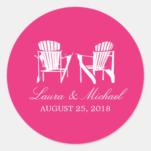 Hot Pink Adirondack Chairs  Wedding Classic Round Sticker