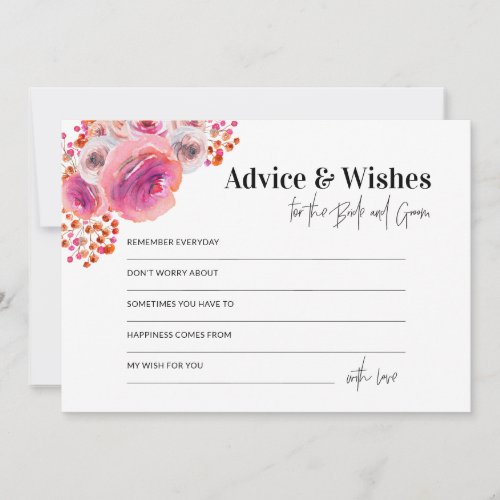 Hot Pink Advice  Wishes for Bride and Groom Card