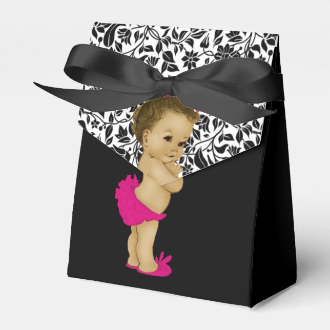 Hot Pink African American Baby Girl Favor Boxes (Front Side)