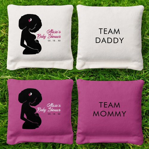 Hot Pink African American Girl Baby Shower Cornhole Bags