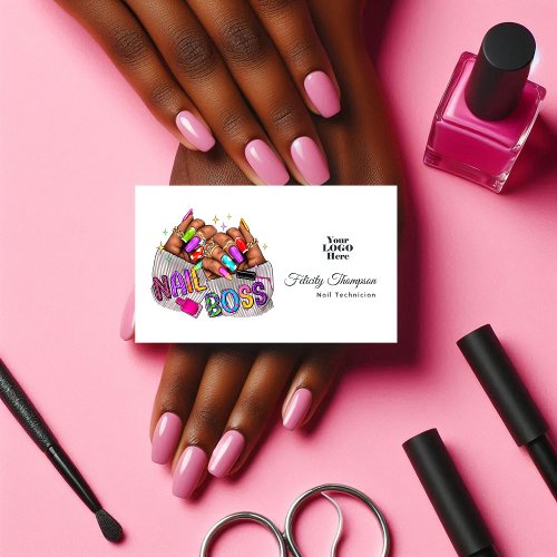 Hot_Pink African American Manicure Salon QR Code Business Card