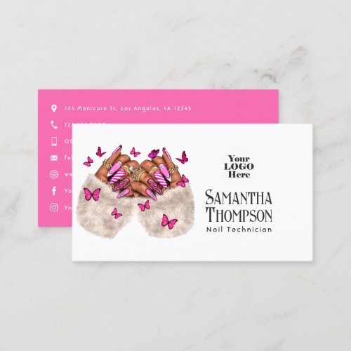 Hot Pink African American Nail Salon Branding Business Card