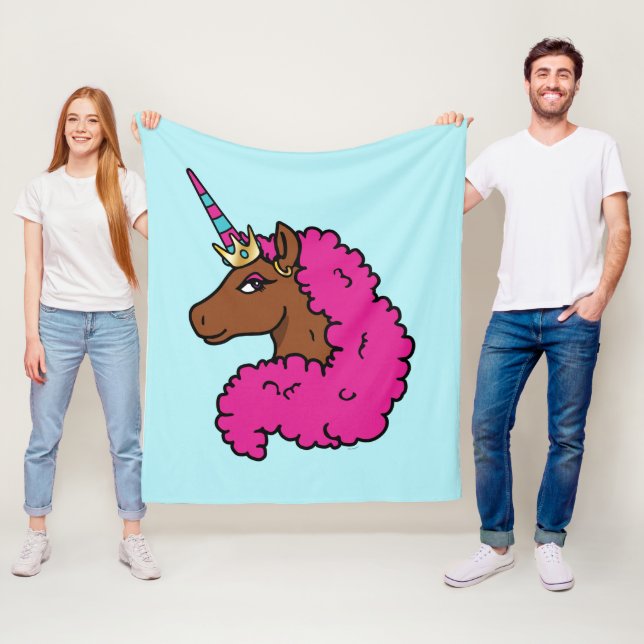 Hot Pink Afro Unicorn Fleece Blanket (In Situ)