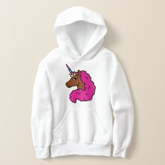 Hot Pink Afro Unicorn Hoodie (Laydown)