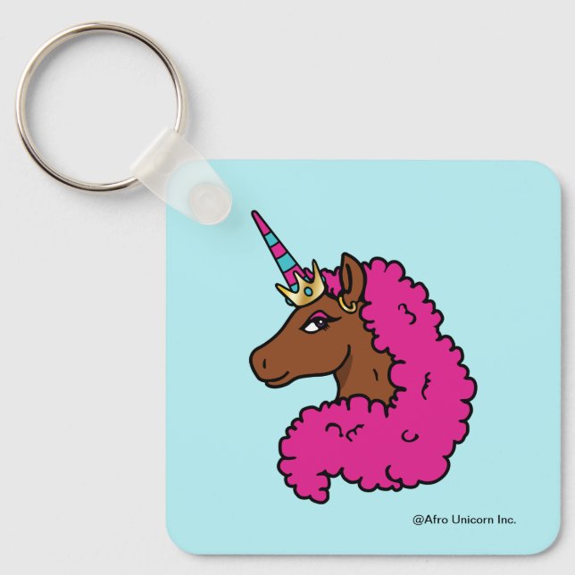 Hot Pink Afro Unicorn Keychain (Front)