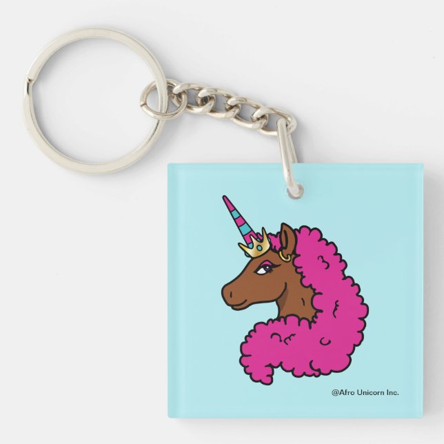 Hot Pink Afro Unicorn Keychain (Front)