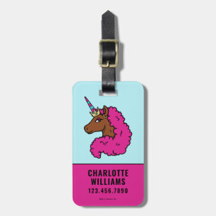 Hot Pink Afro Unicorn Luggage Tag