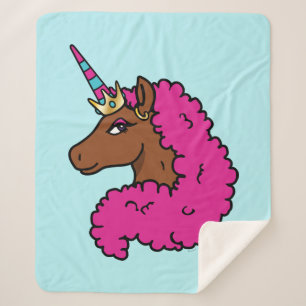 Hot Pink Afro Unicorn Sherpa Blanket