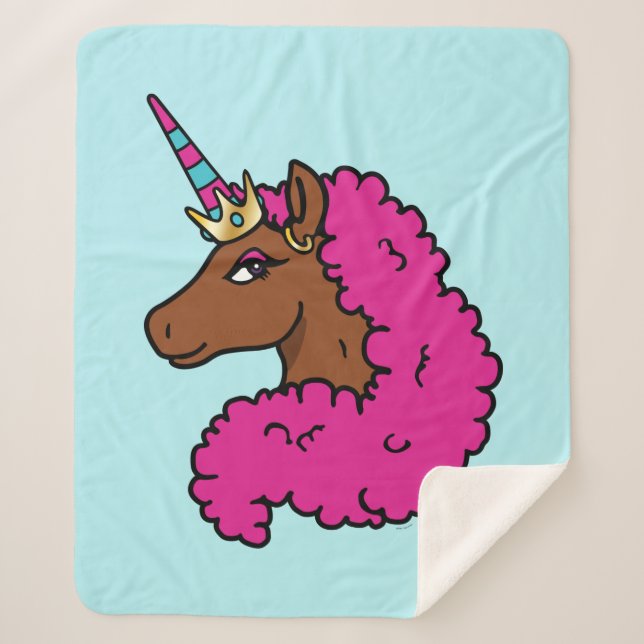 Hot Pink Afro Unicorn Sherpa Blanket (Front)