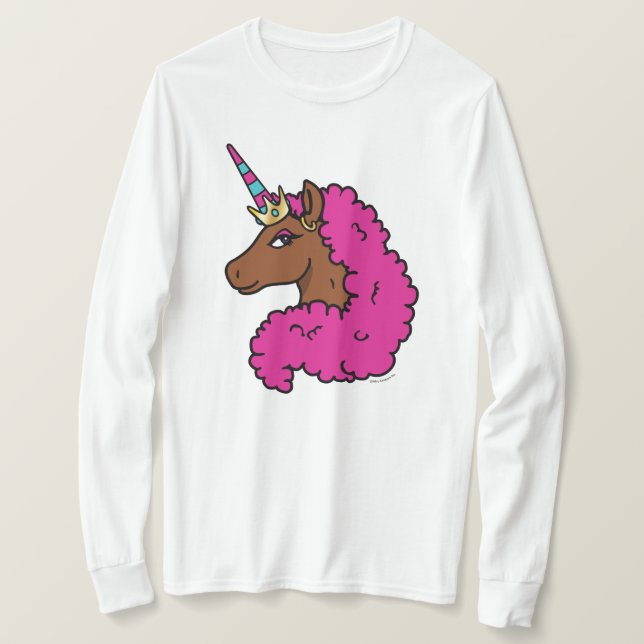 Hot Pink Afro Unicorn T-Shirt (Design Front)